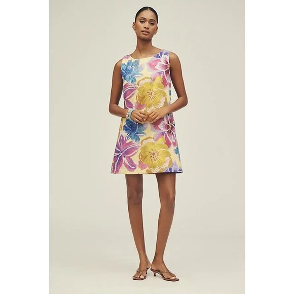 Farm Rio x Anthropologie Sleeveless Mini Shift Dress Lavender Yellow Floral S - Picture 2 of 2